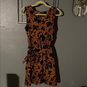Ann Taylor Black Floral Mini Dress - Orange